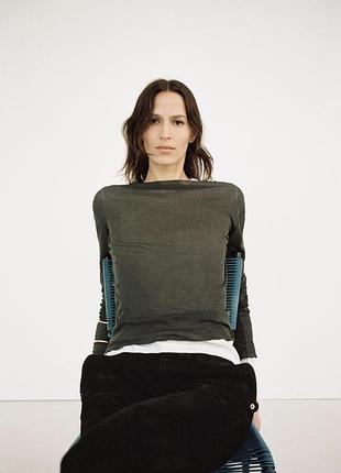 Новый полупрозрачный лонгслив zara хлопковый лонгслив хаки легкий лонгслив в минималистическом стиле темно зеленый лонгслив цвета хаки