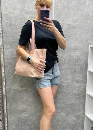 Женская стильная и качественная сумка шоппер из эко кожи синяя3 фото