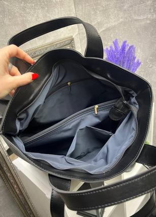 Женская стильная и качественная сумка шоппер из эко кожи синяя8 фото