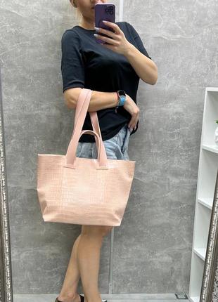 Женская стильная и качественная сумка шоппер из эко кожи синяя5 фото