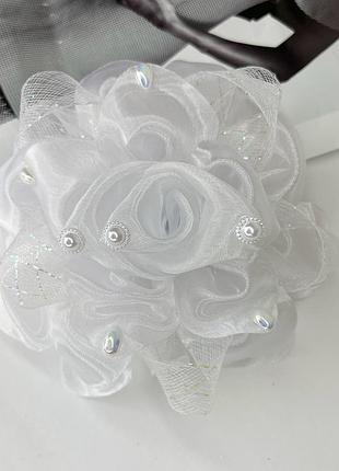 Пишний бант finding гумка для волосся бант великий з перлинами білий 13 см