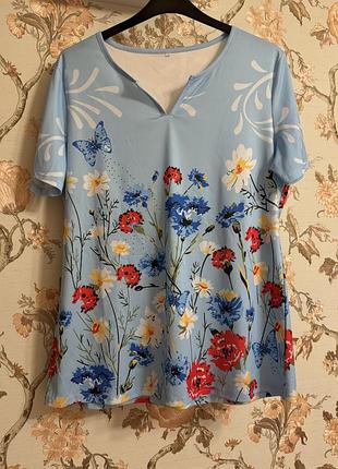 Футболка в цветочный принт 2xl
