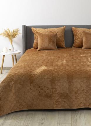 Покривало теп "velour" 240*260 см кавовий/ромб прямий