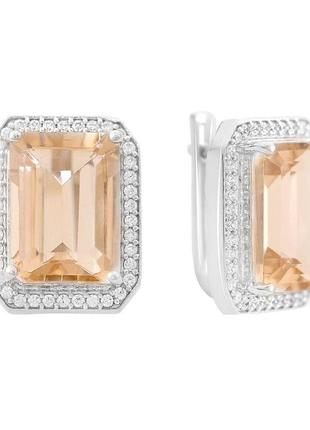 Срібні сережки ogosilver з морганітом nano 14.193ct, фіанітами (2162490)
