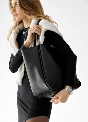 Жіноча велика сумка leoma shopper чорна5 фото