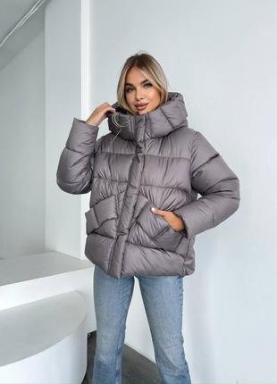 Зимняя женская куртка 42-52 короткий женский пуховик, графит