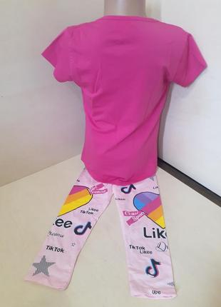 Літній костюм для дівчинки туніка бриджі рожевий 122 128 1342 фото