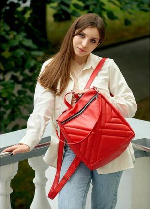 Жіночий рюкзак-сумка sambag trinity строчений червоний4 фото