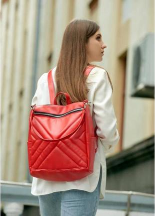 Жіночий рюкзак-сумка sambag trinity строчений червоний1 фото