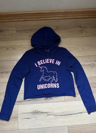 Толстовка укороченная с капюшоном/топ unicorns h&m