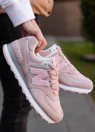 2 кольори🌈 жіночі кросівки в стилі new balance 574 нью беленс / демісезонні / весняні, літні, осінні / замша, шкіра, текстиль / рожеві, білі