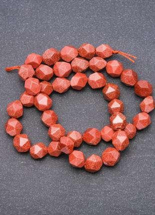 Намистини авантюрин "золотий пісок" багатогранник d-8х10мм нитка l-40см