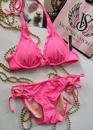 Victoria's secret s m 36 38 75a 34a 70b яскравий купальник чашки бразильянки на зав'язках
