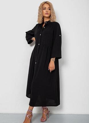 Роскошное платье-рубашка, ткань жатка, цвет черный 102r5249