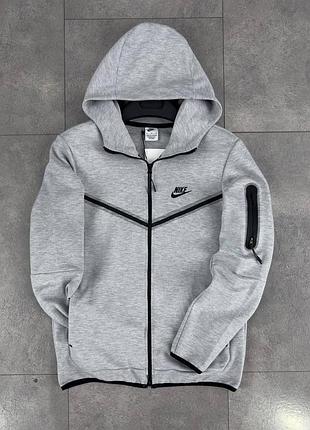 Мужская стильная базовая зипка n!ke tech fleece на молнии светло-серая, с qr кодом