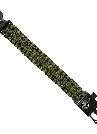 Тактический паракордовый браслет 4 в 1 (паракорд с искровысекателем, компасом, свистком), олива