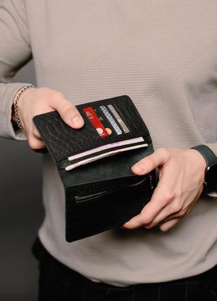 Мужское черное кожаное портмоне, кошелек из натуральной кожи тиснение питон5 фото