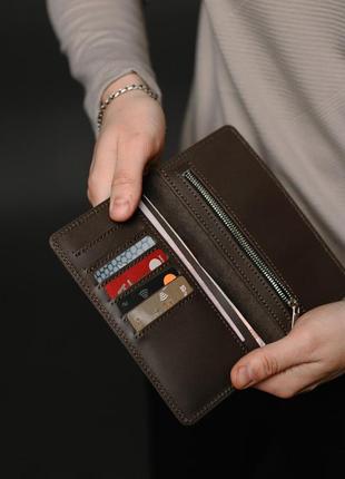 Мужской коричневый портмоне, кошелек из натуральной гладкой кожи.4 фото