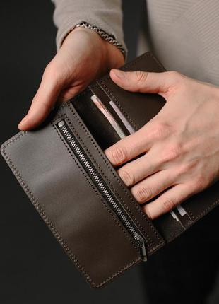 Чоловіче коричневий портмоне, гаманець із натуральної гладкої шкіри5 фото
