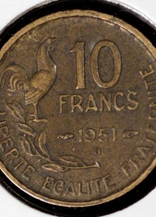Монета франції 10гладів 1951 р.