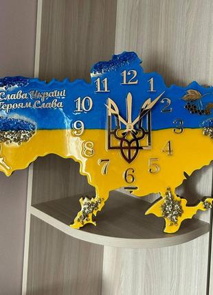 Часы настенные из эпоксидной смолы "карта украины" 40x25 см