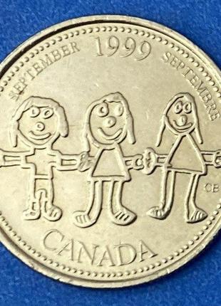 Монета канады 25 центов 1999 г. сентябрь