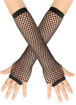 Митенки в сеточку длинные черные one size артикул: 6301