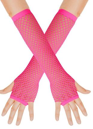 Мітенки в сіточку довгі малинові one size