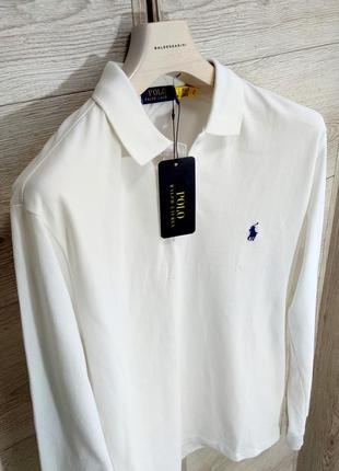 Можське поло з довгим рукавом лонгслів polo ralph lauren у білому кольорі оригінал розмір xl