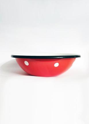 Миска, салатниця, сталь, емаль, червоний, білий, 0,8 л, 19 см