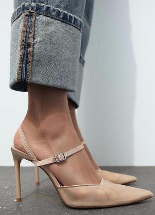 Дуже красиві туфлі кольору беж з сіткою  zara2 фото