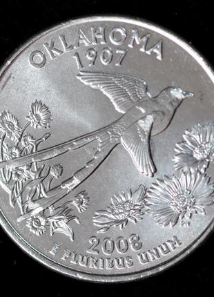 Монета сша 25 центів 2008 р. оклахома