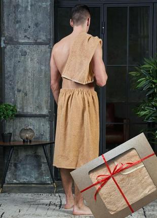 Банный махровый килт на липучке + полотенце - мужской подарочный набор для бани и сауны в красивой упаковке10 фото