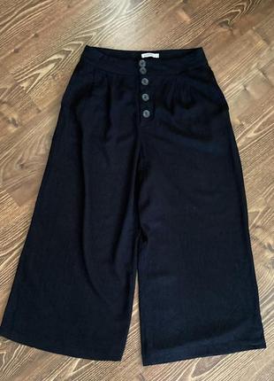 Кюлоти з льону широкі вкорочені штани з защипами палацо wide leg9 фото