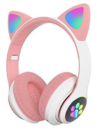 Дитячі бездротові bluetooth-навушники з led котячими вушками котика cat 28
