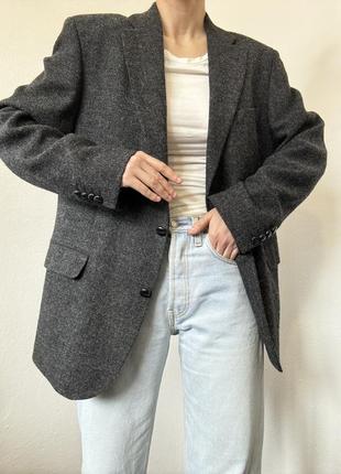 Шерстяний піджак графітовий жакет шерстяний блейзер чорний піджак вінтажний жакет vintage wool jacket2 фото