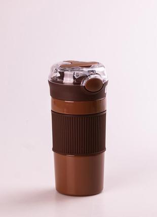 Термос з напувалкою • термокухоль 400 мл з нержавіючої сталі коричневий1 фото