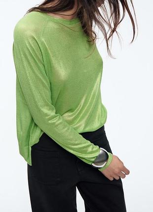 Zara блестящий базовый свитер, лаймовый