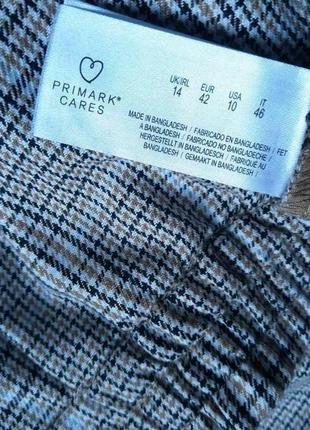 Брюки свободные брюки высокая талия в клетку на резинке с защипами primark гусиная лапка6 фото