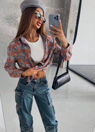 Помаранчева сіра варена жіноча клітчата сорочка жіноча прогулянкова повсякденна фланелева сорочка в клітинку3 фото