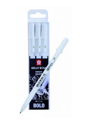 Набір гелевих ручок basic 10 fine bold 3 шт білі sakura1 фото