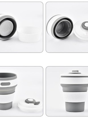 Стакан складной силиконовый collapsible coffee 350 мл с герметичной крышкой и поилкой, серый4 фото
