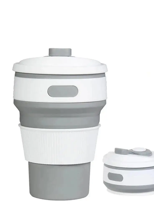 Стакан складной силиконовый collapsible coffee 350 мл с герметичной крышкой и поилкой, серый3 фото
