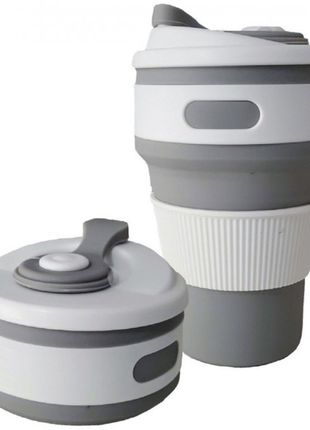 Стакан складной силиконовый collapsible coffee 350 мл с герметичной крышкой и поилкой, серый