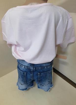 Нарядный летний костюм для девочки подростка джинсовые шорты футболка цветок 140 146 152 158 16410 фото