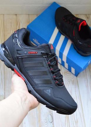 Adidas dress goretex кросівки кеди чоловічі адідас терекс осінні весняні демісезонні топ якість низькі шкіра шкіряні нубук чорні з червоним