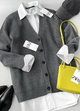 Базовый серый теплый кардиган от zara, размер m