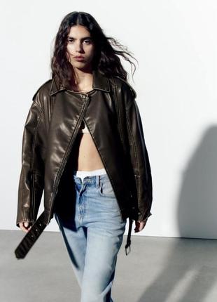 Куртка косуха zara , шкіряна курточка хакі від zara , хс-с куртка1 фото