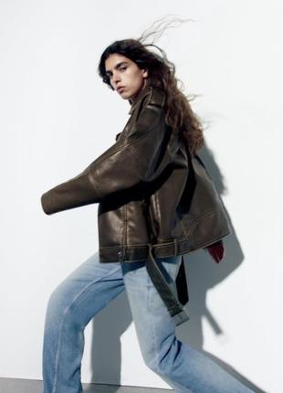 Куртка косуха zara , шкіряна курточка хакі від zara , хс-с куртка2 фото