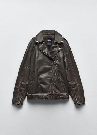 Куртка косуха zara , шкіряна курточка хакі від zara , хс-с куртка3 фото